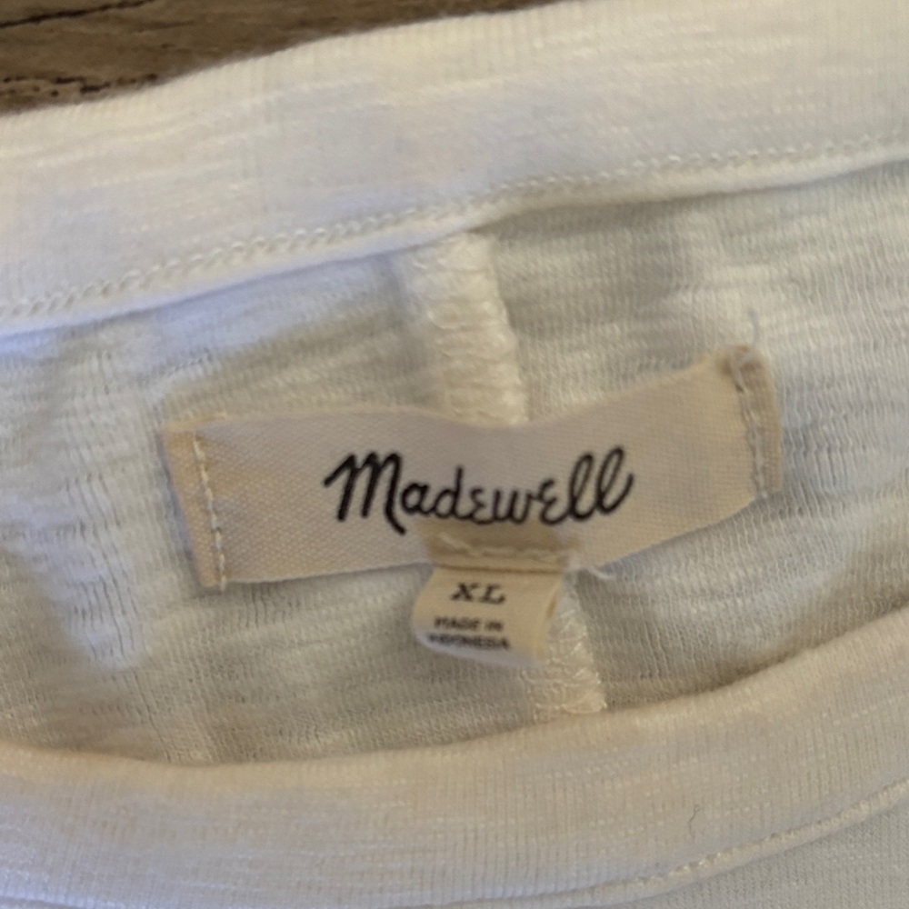 Madewell White Lettuce Edge Long Sleeve Baby Tee XL 90s Y2K Fitted Ribbed Top - Picture 4 of 9